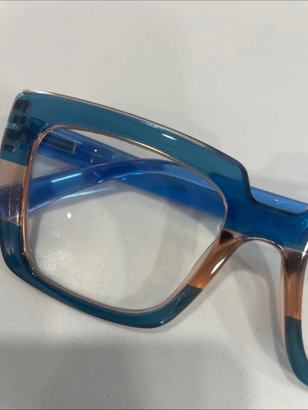 Blue and Tan Rectangular Reading Glasses (+3.00)